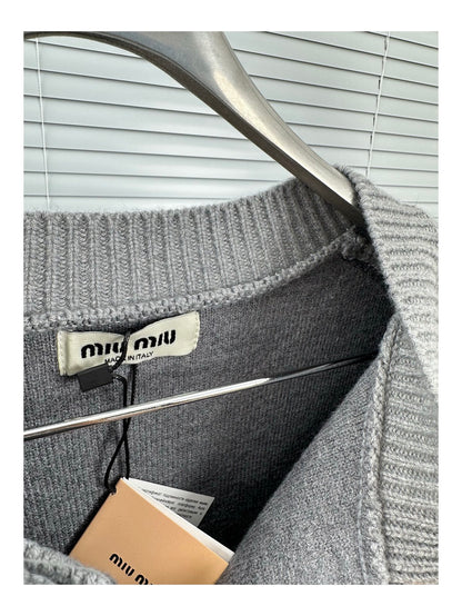 Miu Miu Logo Patch Wool Blend Cardigan – 25FW
