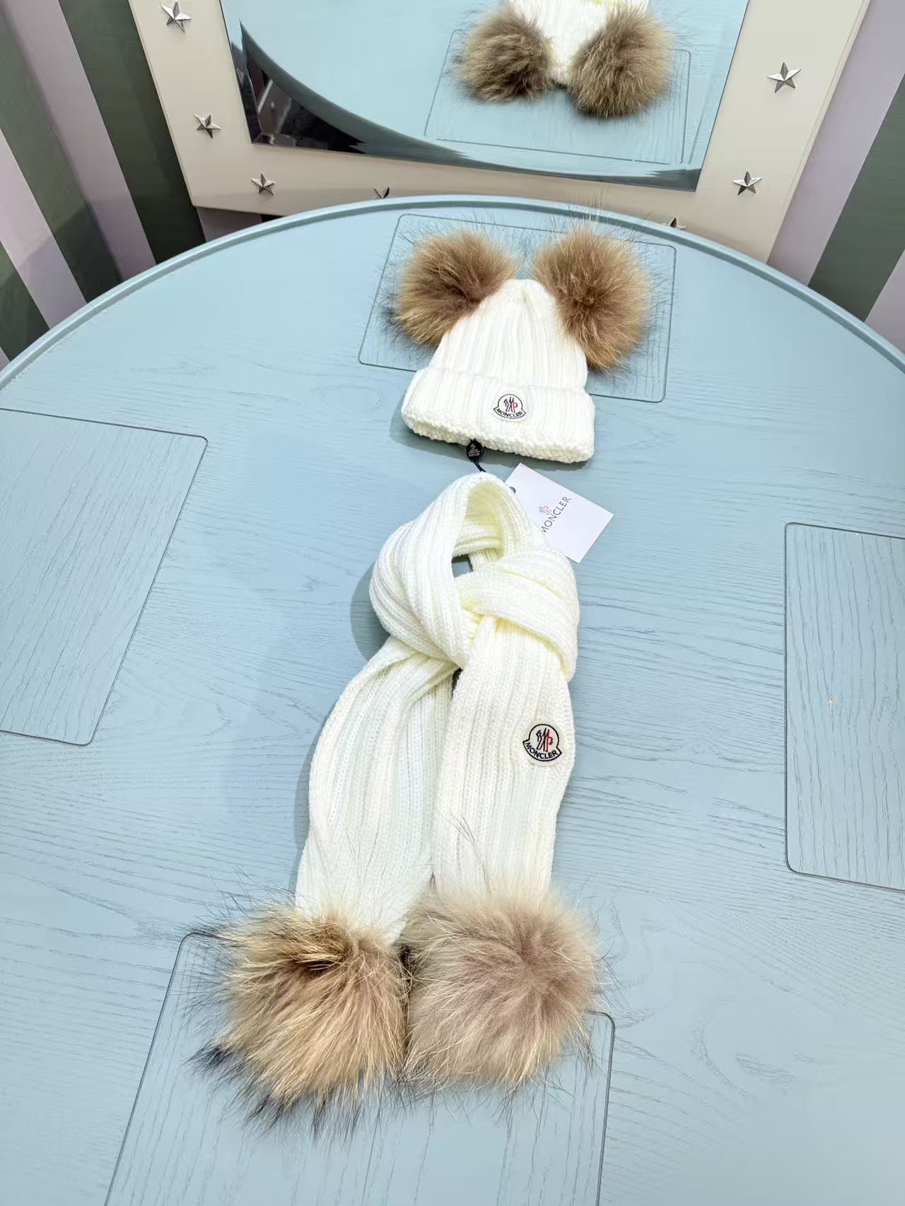 Moncler Kids Double Pom-Pom Hat and Scarf Set – Kids Collection