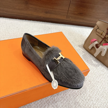 Hermès Mink Suede Loafers & Mules – Autumn/Winter Collection