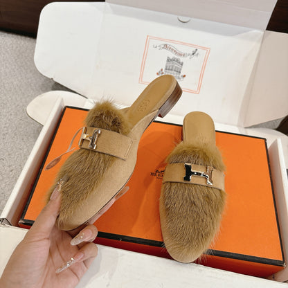 Hermès Mink Suede Loafers & Mules – Autumn/Winter Collection
