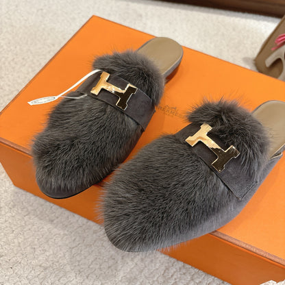 Hermès Mink Suede Loafers & Mules – Autumn/Winter Collection
