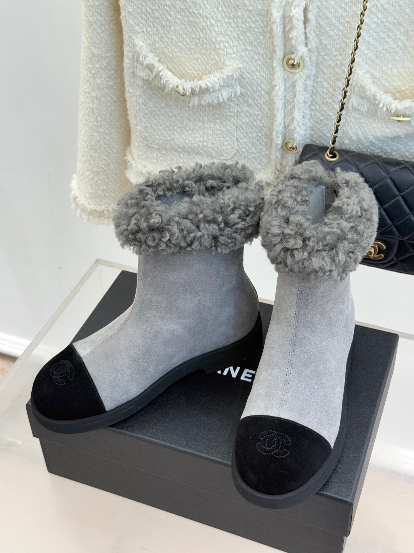 Chanel 25K Double C Fur Snow Boots