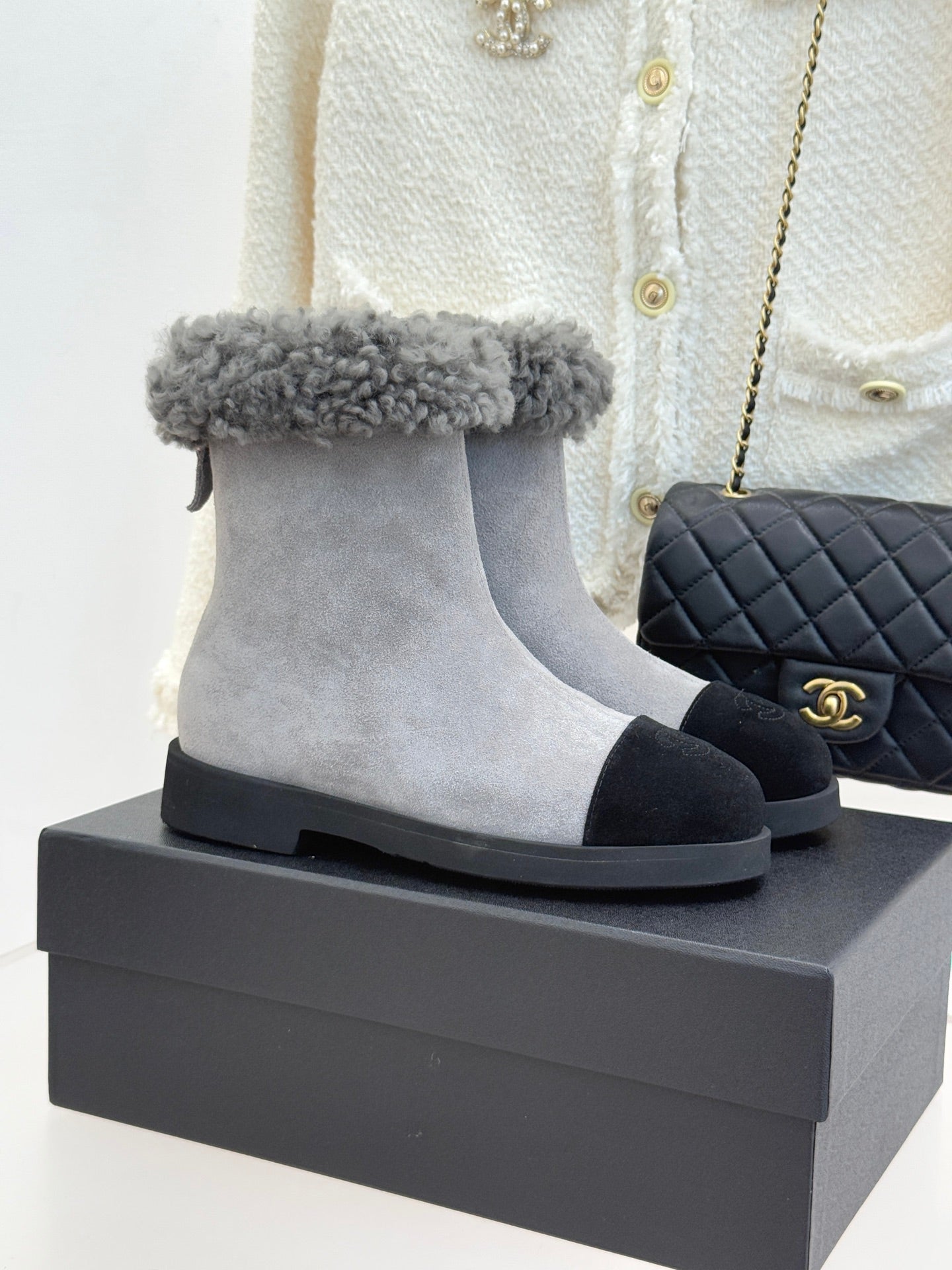 Chanel 25K Double C Fur Snow Boots