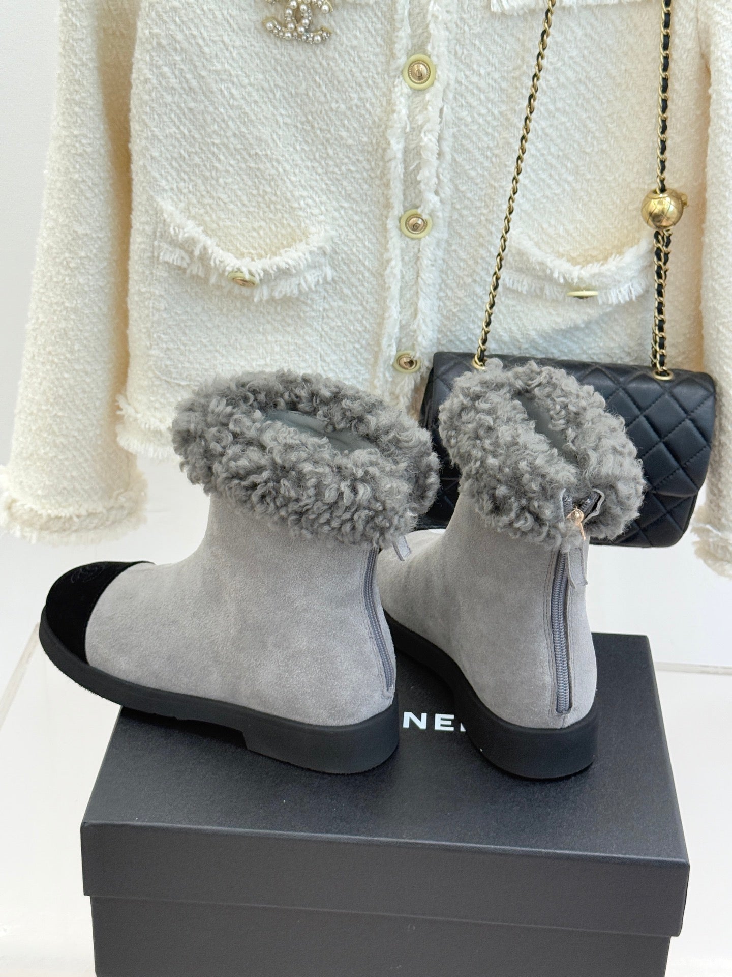 Chanel 25K Double C Fur Snow Boots