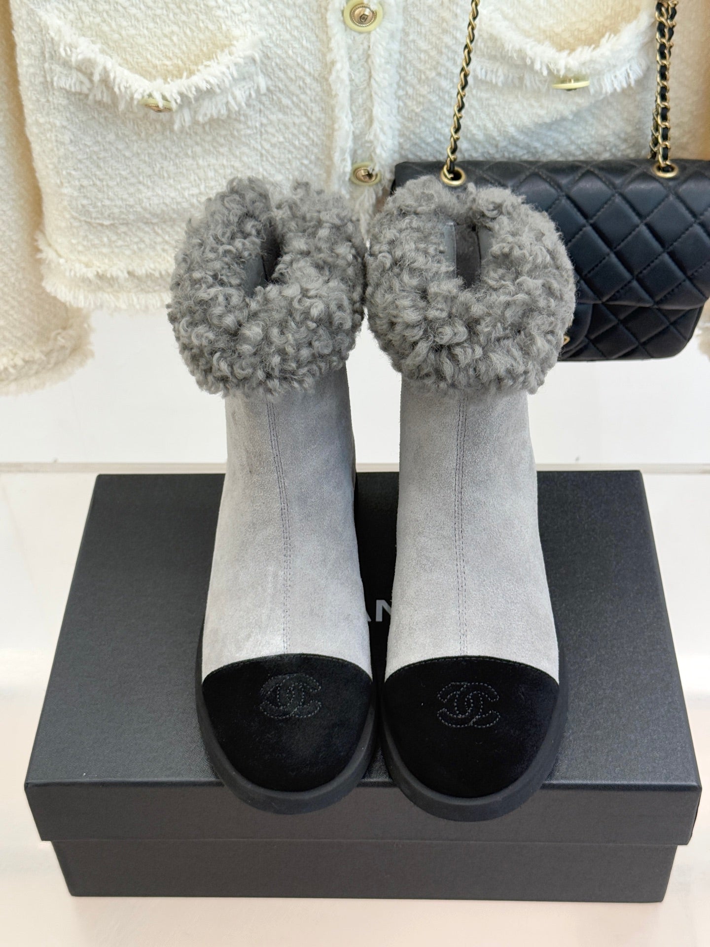 Chanel 25K Double C Fur Snow Boots