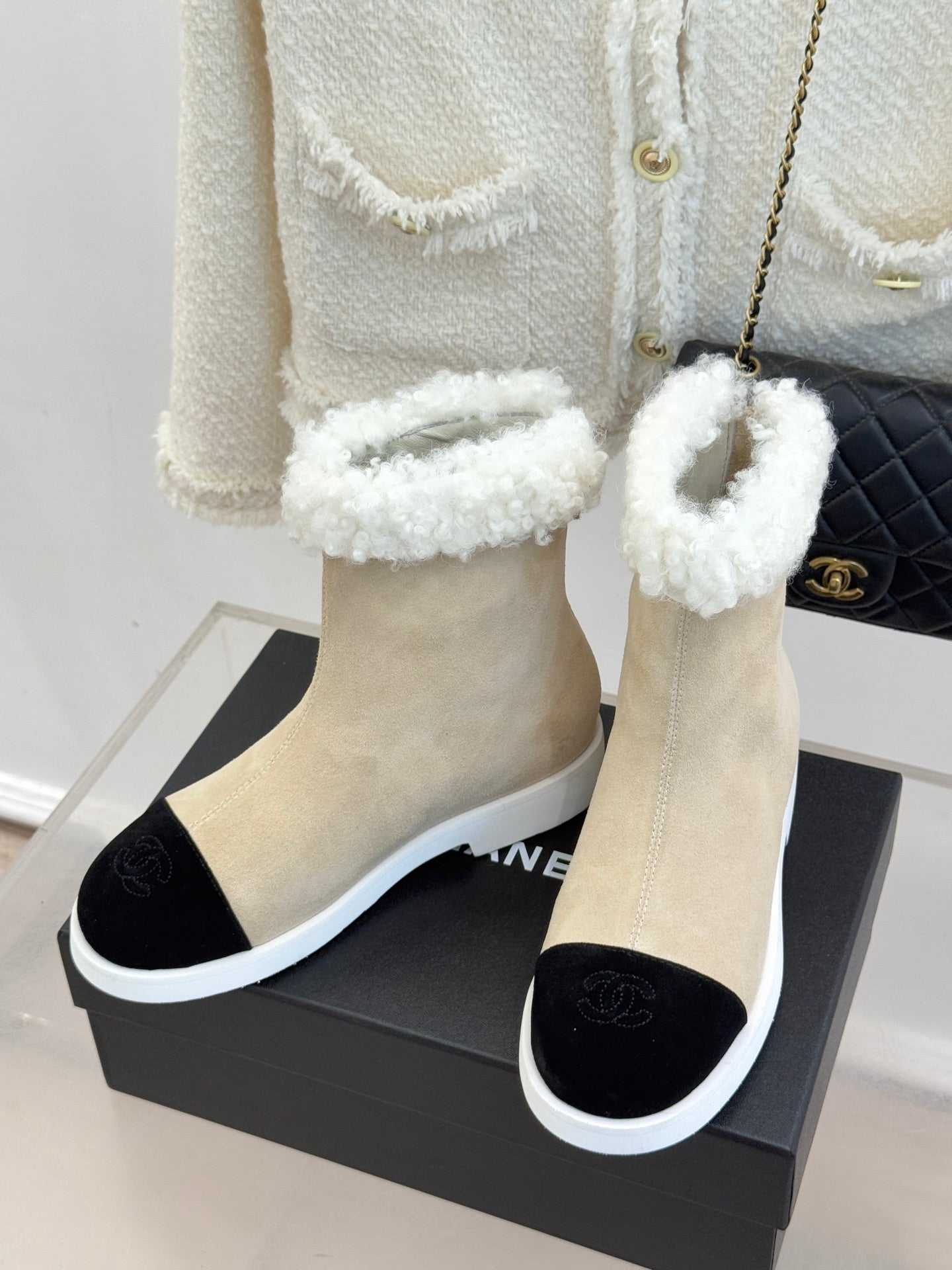Chanel 25K Double C Fur Snow Boots