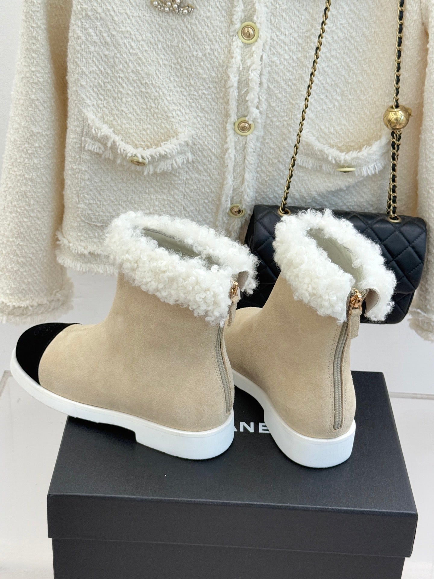 Chanel 25K Double C Fur Snow Boots