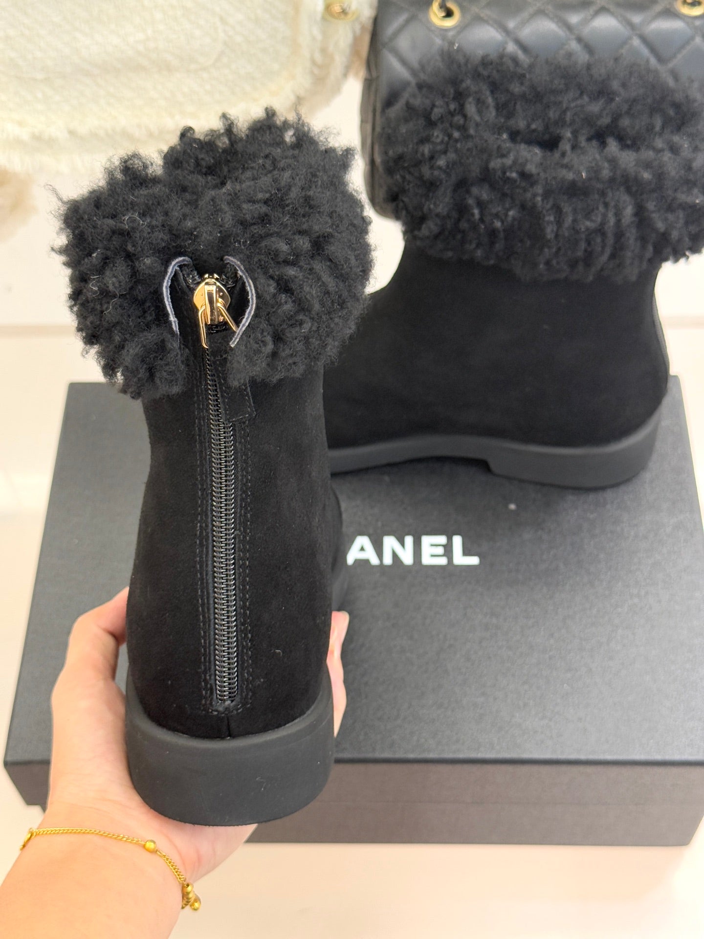 Chanel 25K Double C Fur Snow Boots