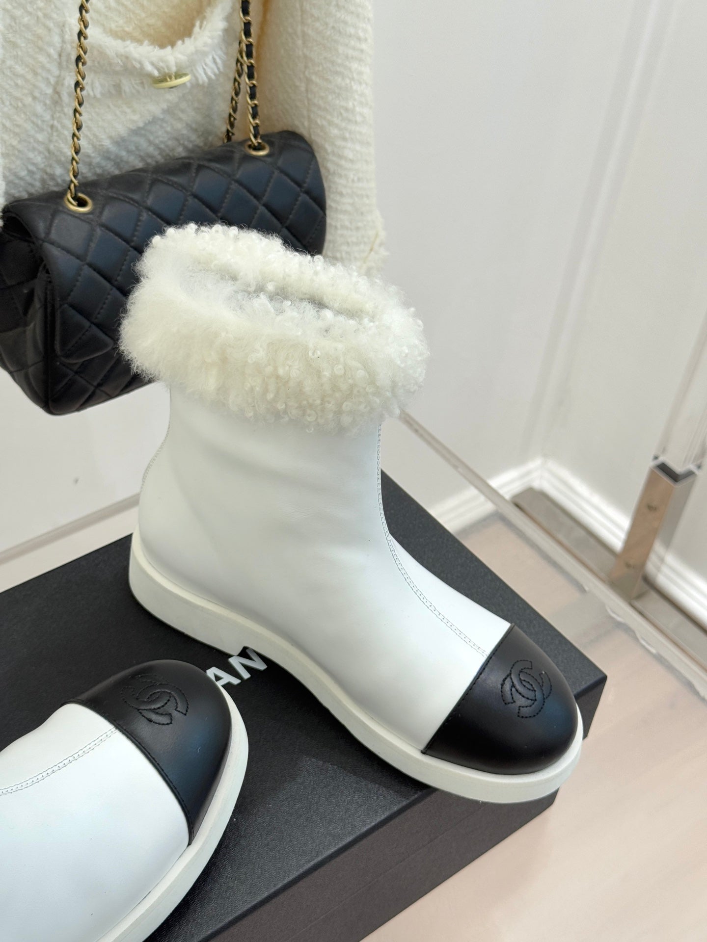 Chanel 25K Double C Fur Snow Boots