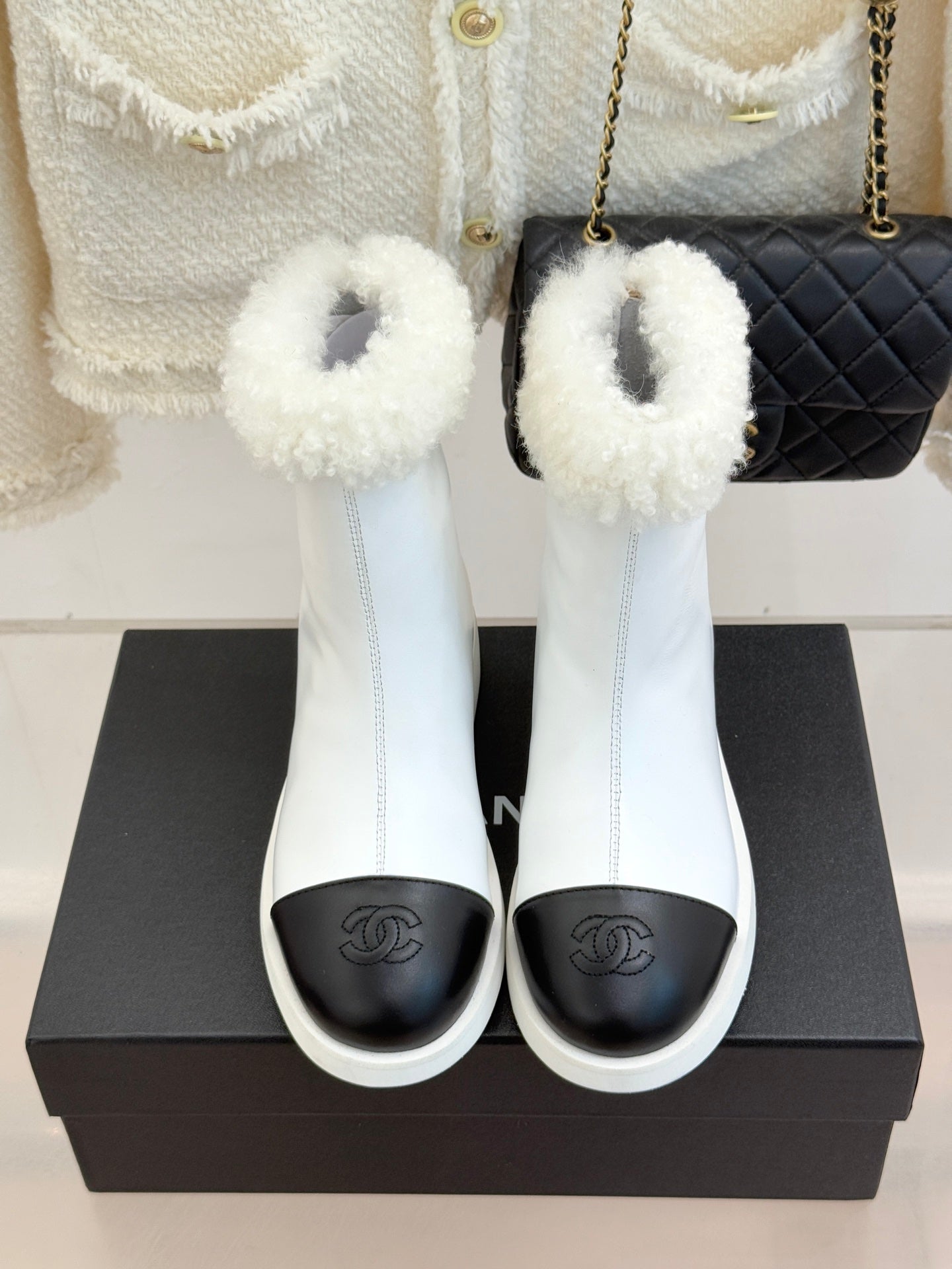 Chanel 25K Double C Fur Snow Boots