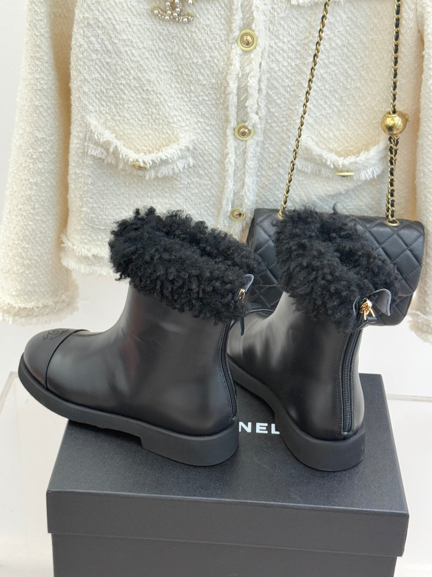 Chanel 25K Double C Fur Snow Boots