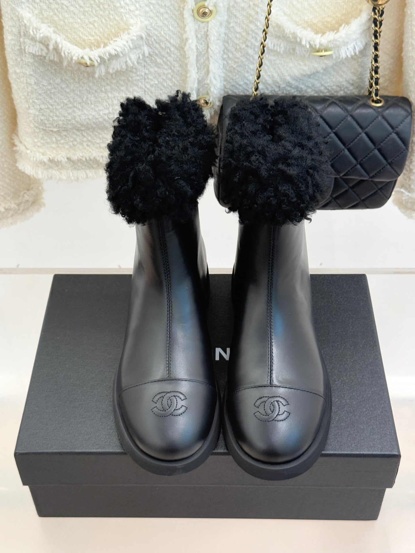 Chanel 25K Double C Fur Snow Boots