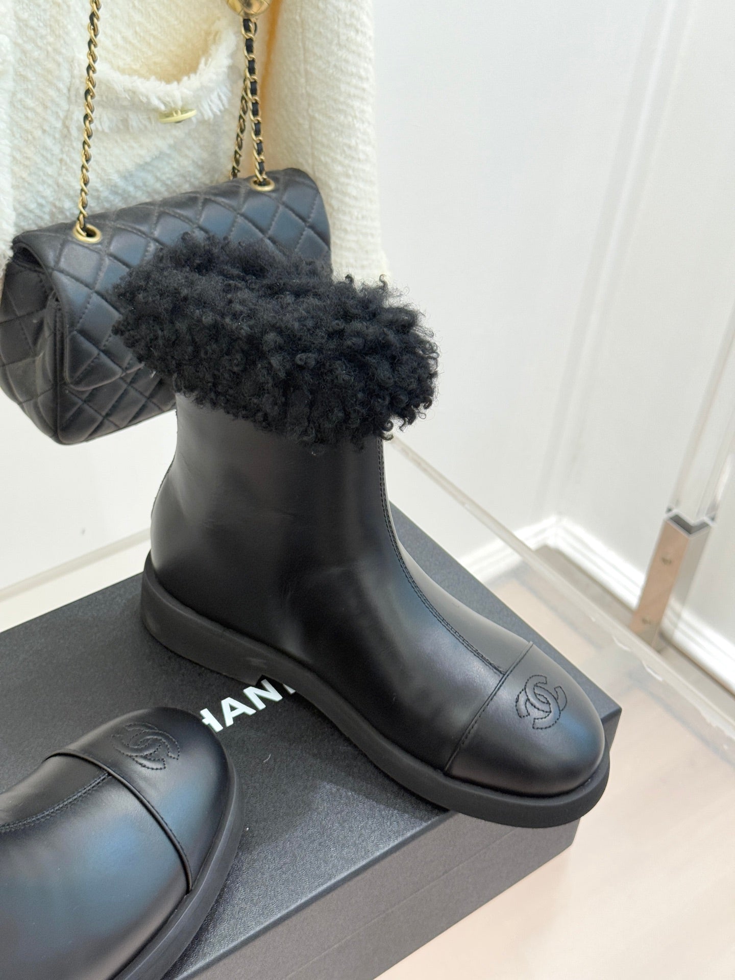 Chanel 25K Double C Fur Snow Boots