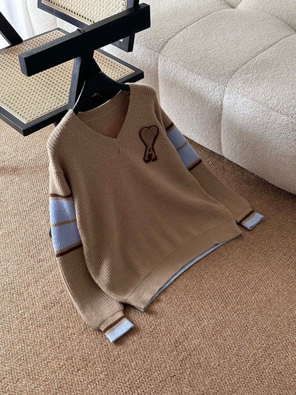 AMI Paris Warm Khaki V-Neck Sweater