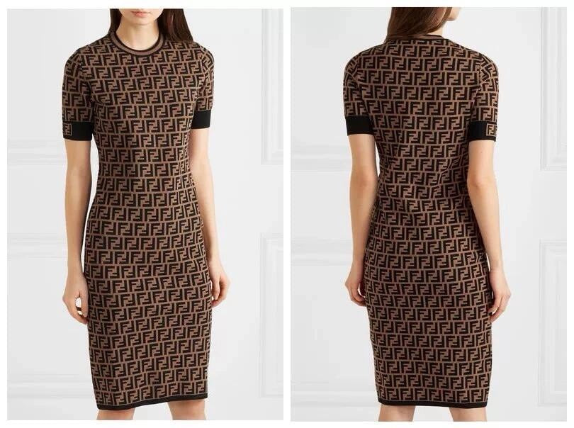 Fendi Double F Monogram Jacquard Knit Dress