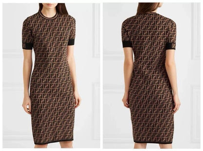 Fendi Double F Monogram Jacquard Knit Dress