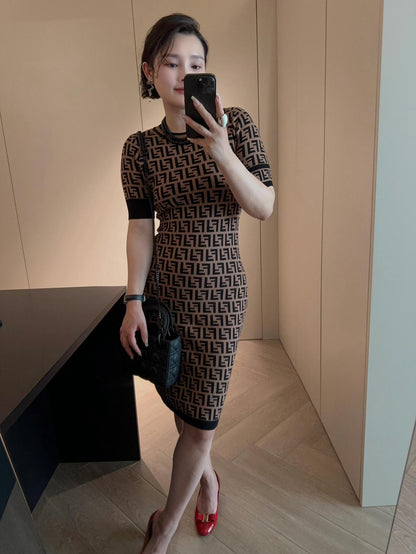 Fendi Double F Monogram Jacquard Knit Dress