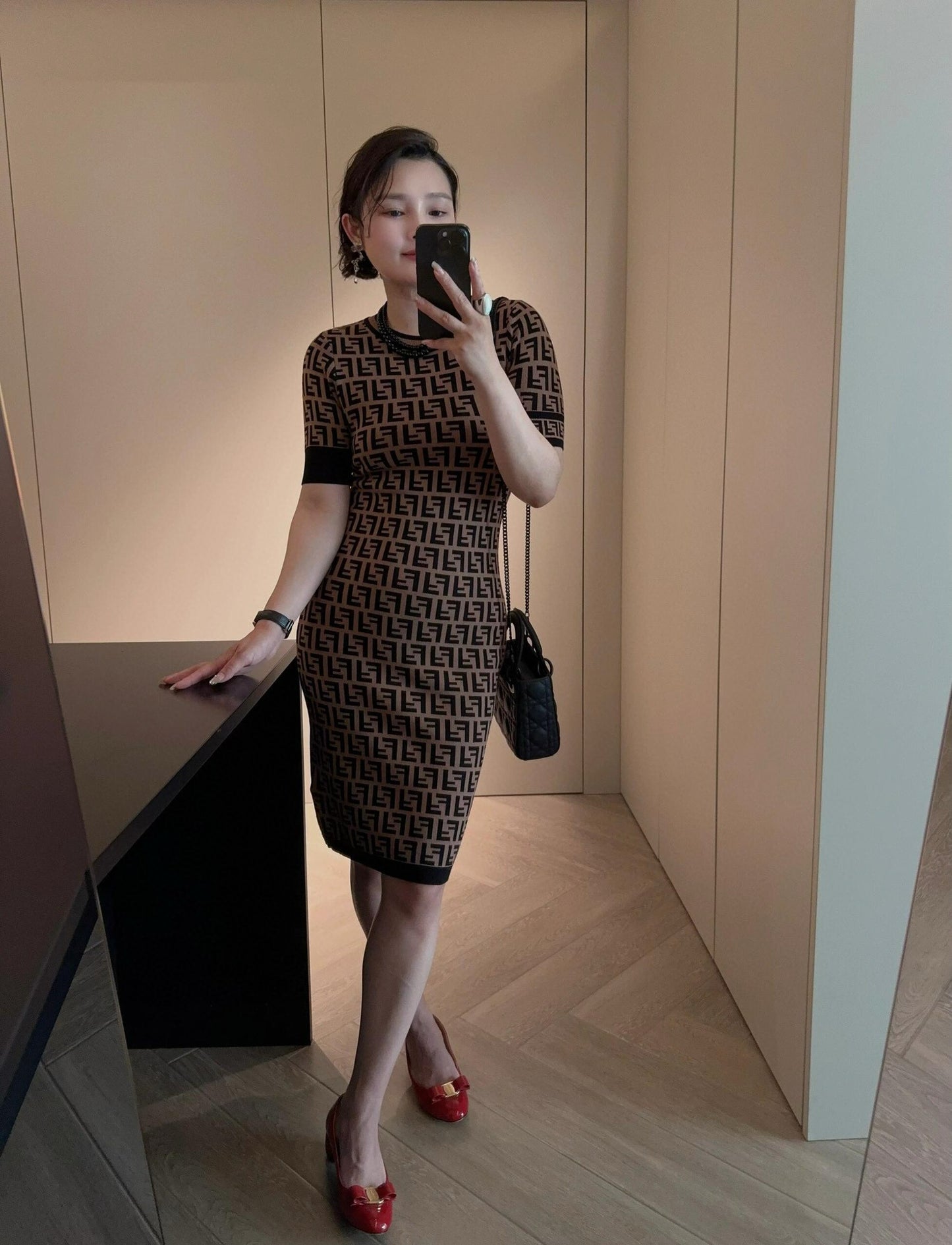Fendi Double F Monogram Jacquard Knit Dress