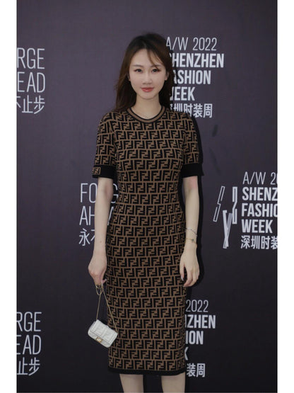Fendi Double F Monogram Jacquard Knit Dress