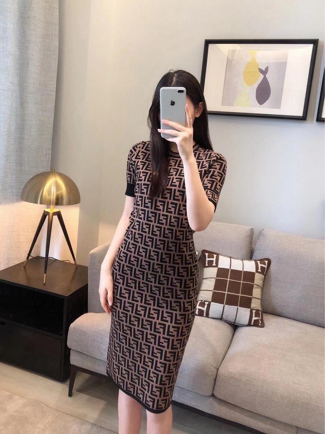 Fendi Double F Monogram Jacquard Knit Dress