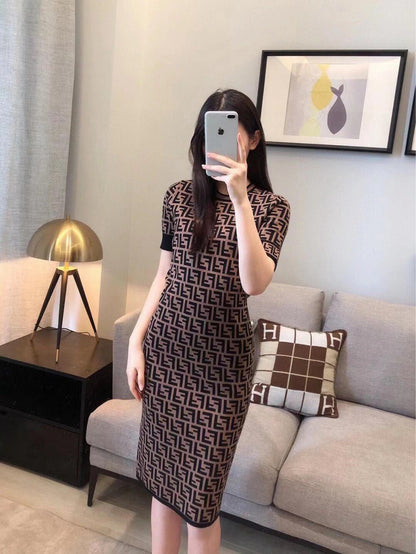 Fendi Double F Monogram Jacquard Knit Dress