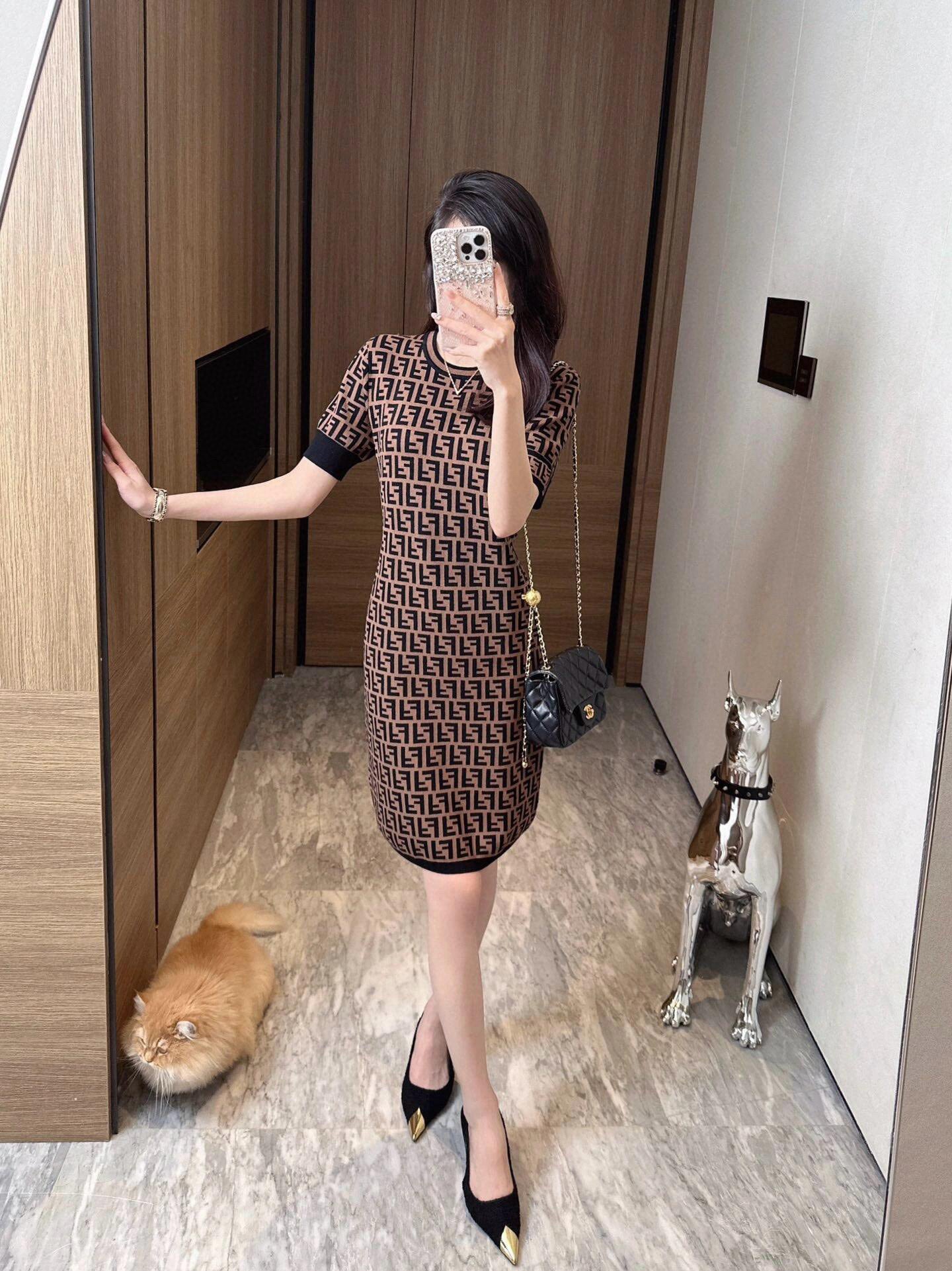 Fendi Double F Monogram Jacquard Knit Dress