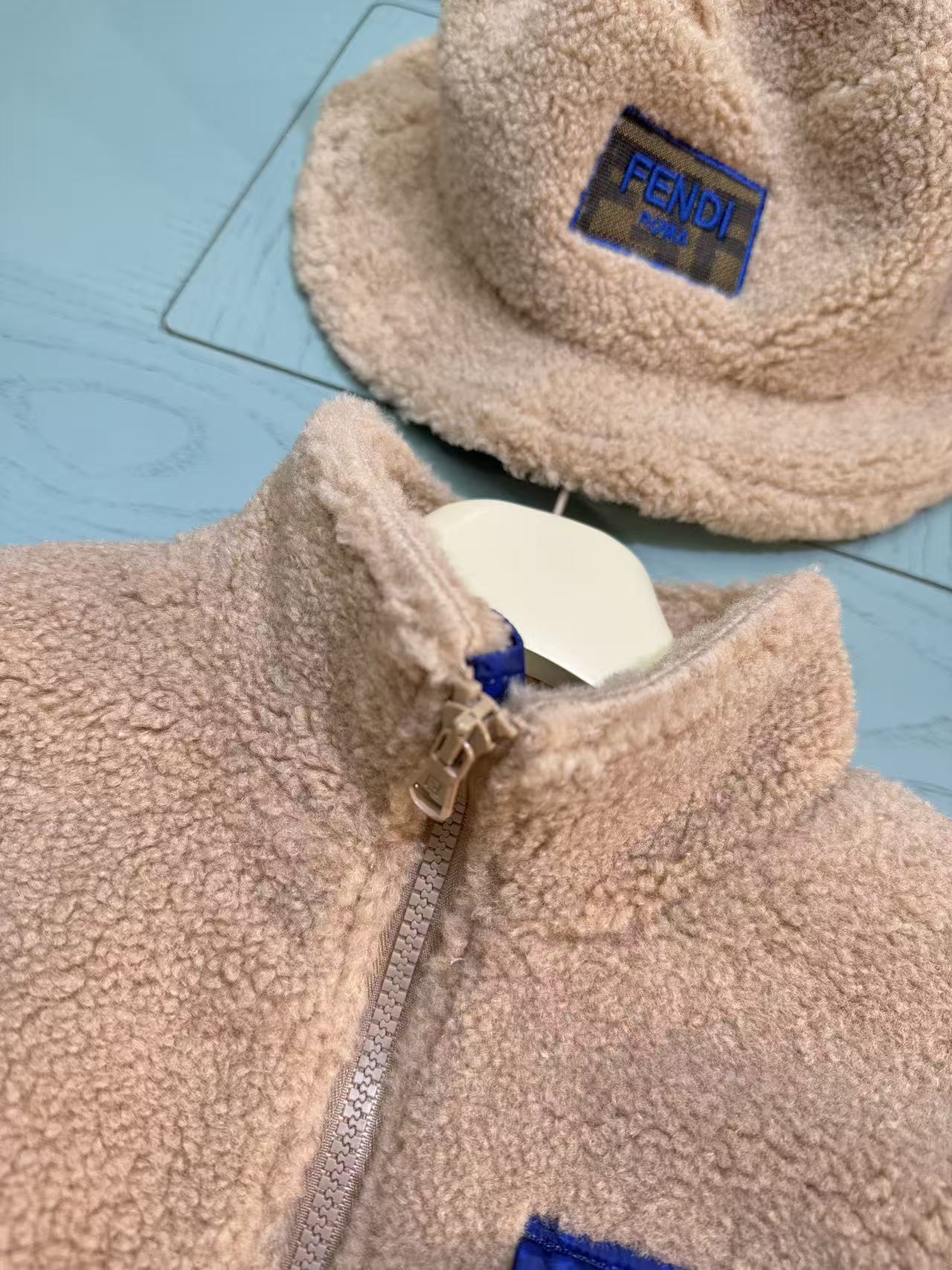 Fendi Kids Faux Lamb Fleece Jacket and Hat Set – 25SS