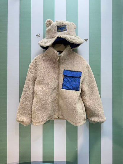 Fendi Kids Faux Lamb Fleece Jacket and Hat Set – 25SS