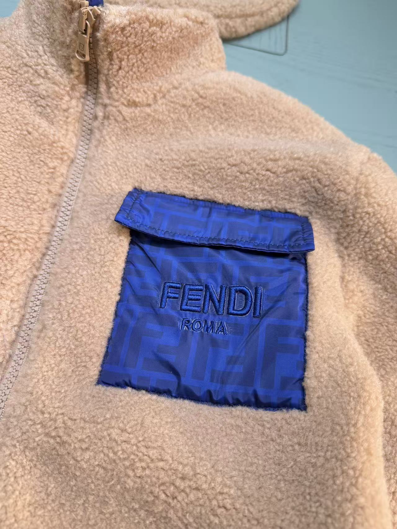 Fendi Kids Faux Lamb Fleece Jacket and Hat Set – 25SS