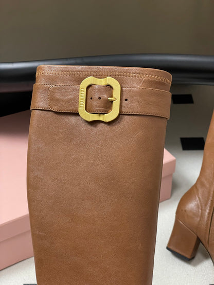 Miu Miu Buckle Stretch Over-the-Knee Boots – 25FW