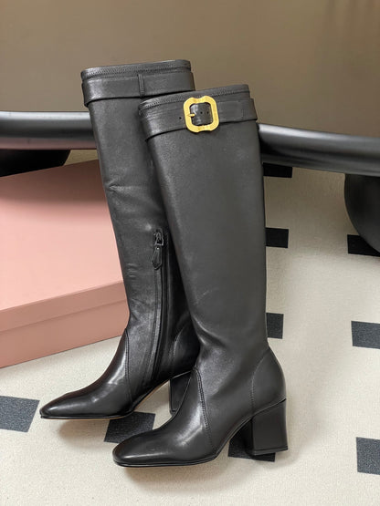 Miu Miu Buckle Stretch Over-the-Knee Boots – 25FW