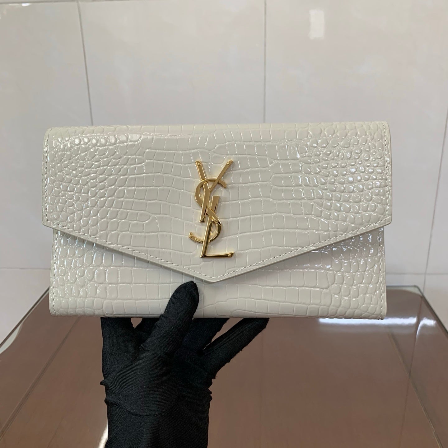 Saint Laurent Uptown Crocodile Embossed Long Wallet
