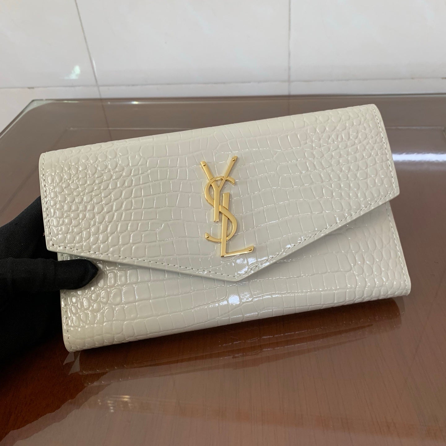 Saint Laurent Uptown Crocodile Embossed Long Wallet