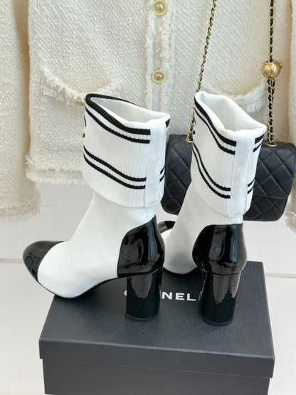 Chanel Classic Embroidered Double C Color-Block Sock Boots