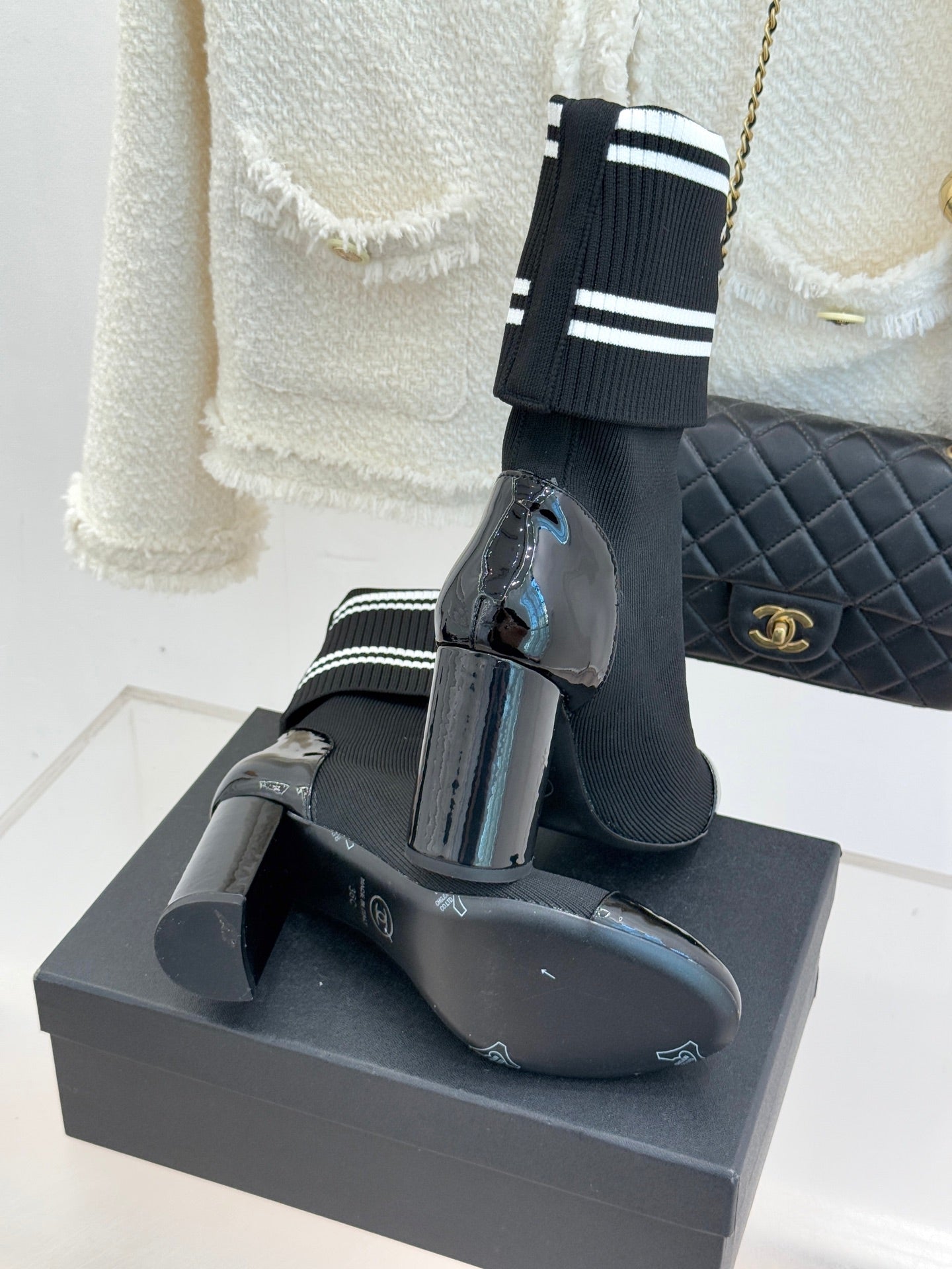 Chanel Classic Embroidered Double C Color-Block Sock Boots
