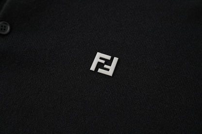 Fendi Knitted Long Sleeve Polo Shirt with Micro FF Detail