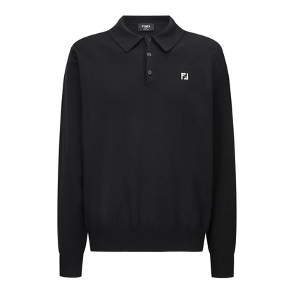 Fendi Knitted Long Sleeve Polo Shirt with Micro FF Detail