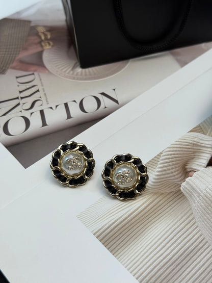 Chanel Vintage Sunflower Woven Pearl Stud Earrings