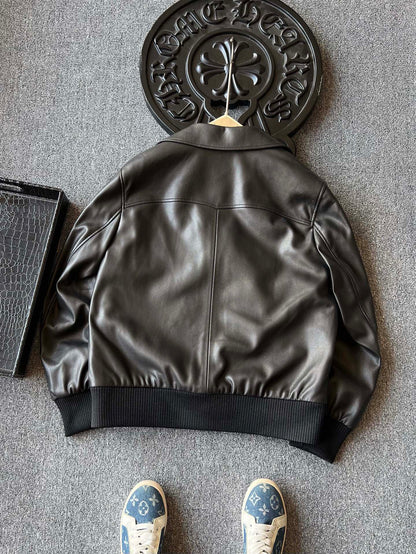 Zegna Padded Sheepskin Collared Leather Jacket