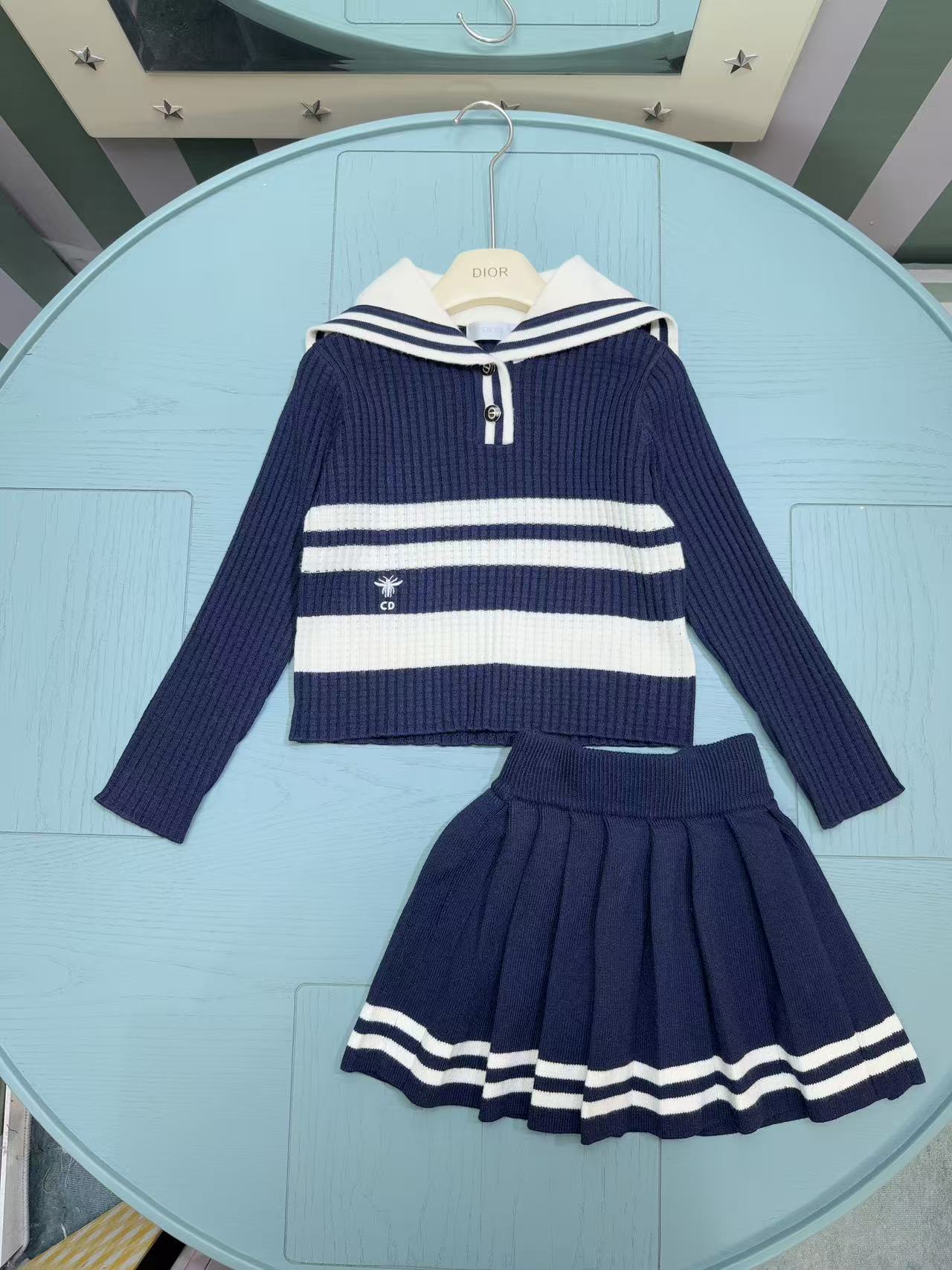Dior Girls' Knit Cardigan and Skirt Set – 2025SS