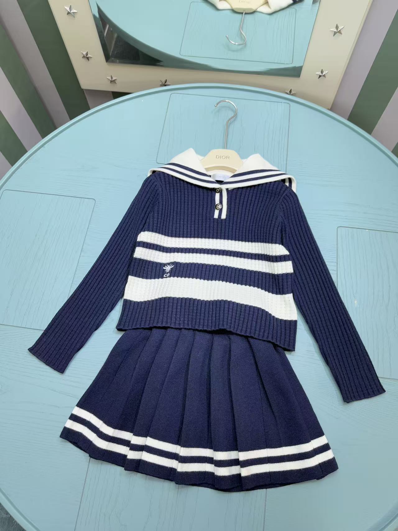 Dior Girls' Knit Cardigan and Skirt Set – 2025SS