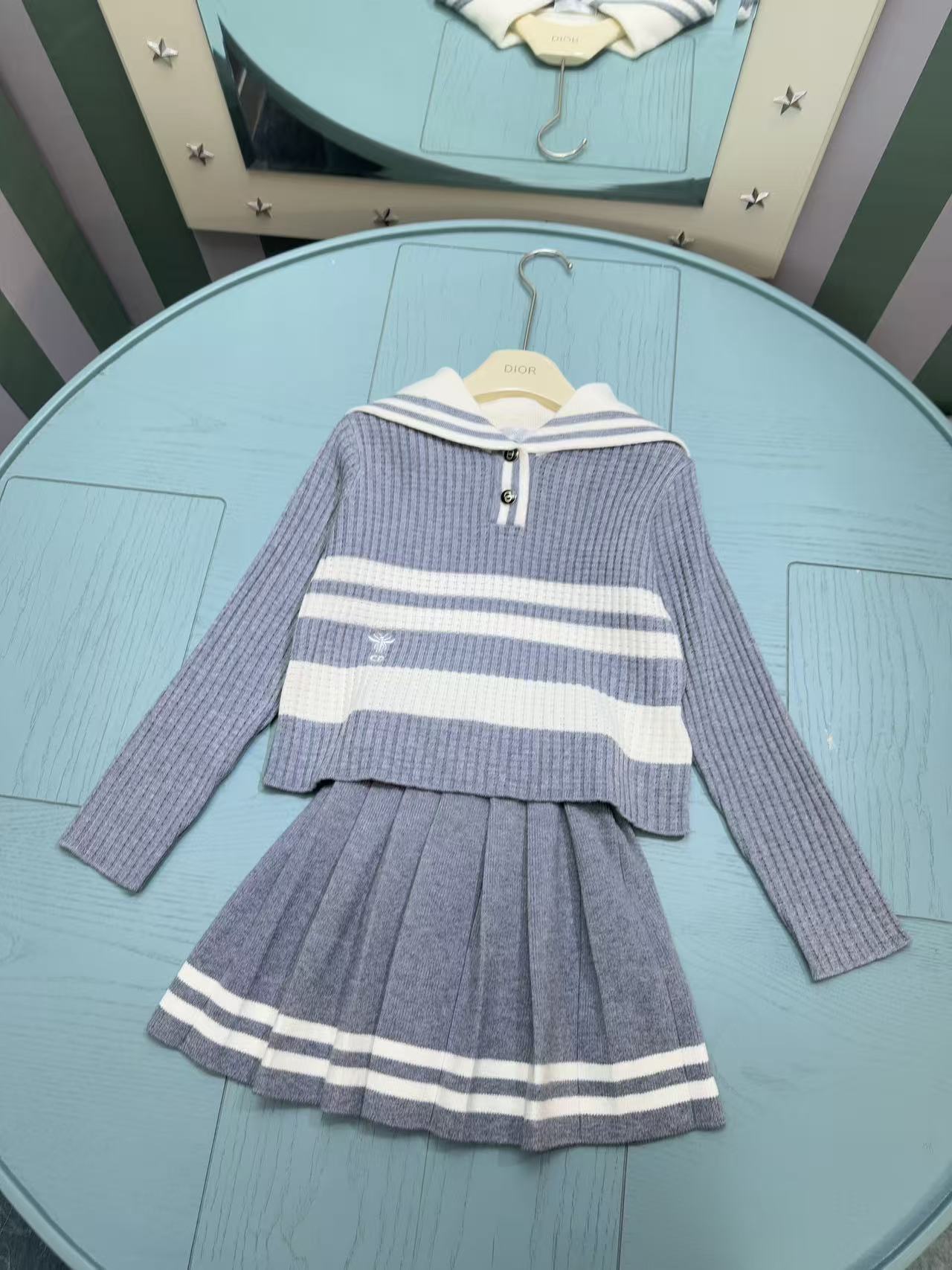 Dior Girls' Knit Cardigan and Skirt Set – 2025SS