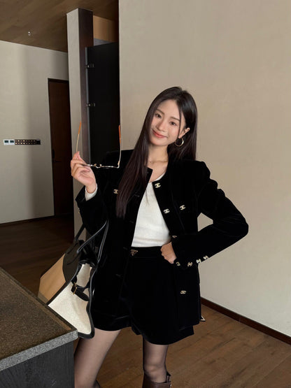 Chanel Double C Velvet Tie-Belt Jacket