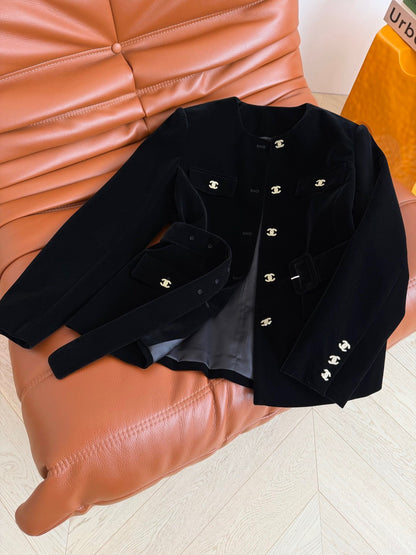 Chanel Double C Velvet Tie-Belt Jacket