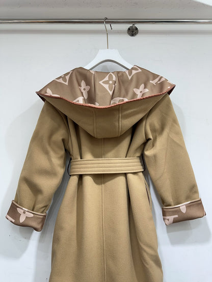 Louis Vuitton Monogram Hooded Wool Coat