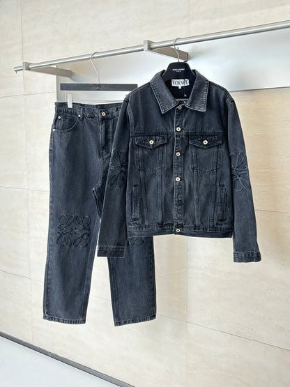 Loewe Embroidered Washed Distressed Denim Jacket