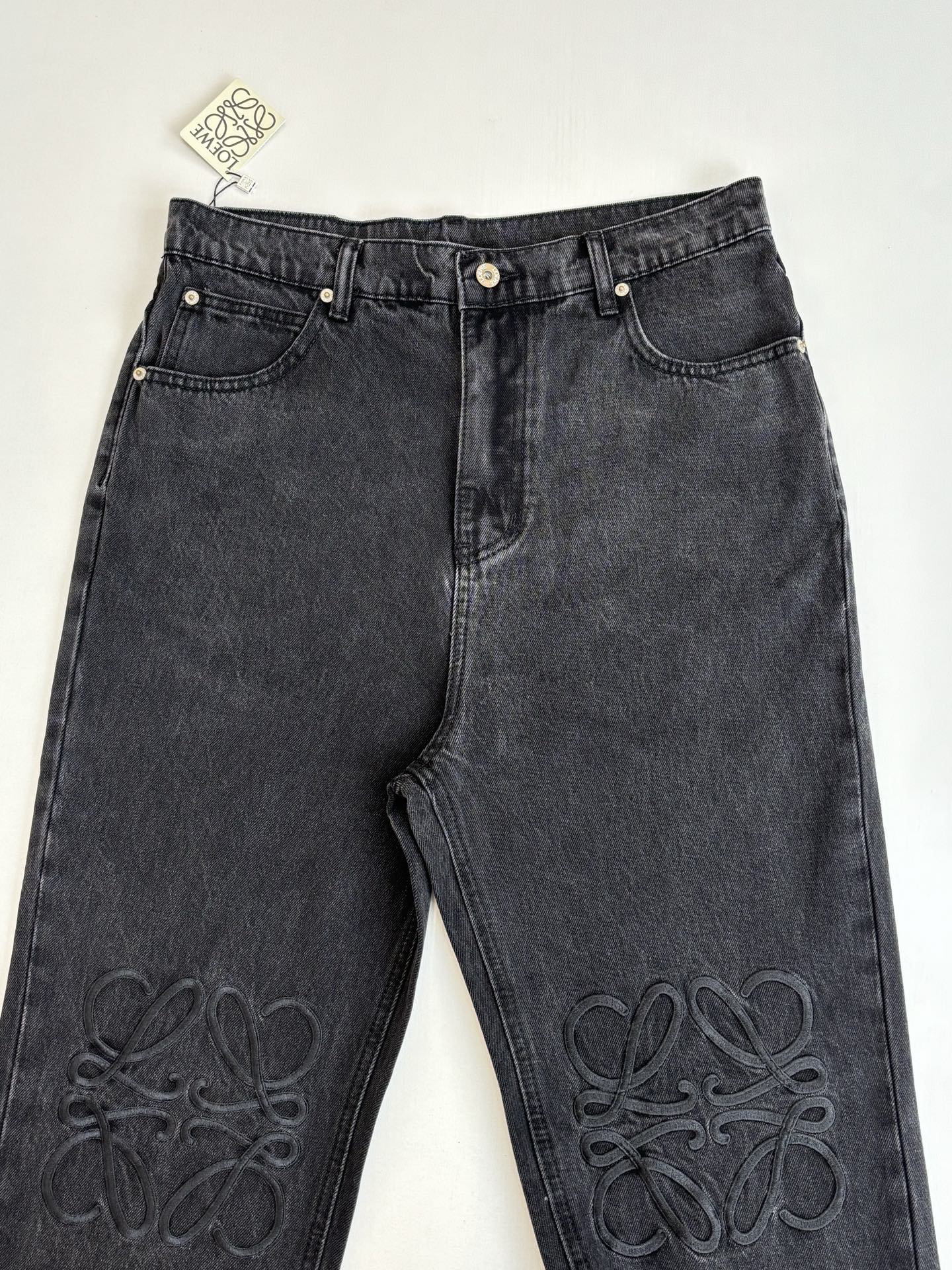 Loewe Anagram Embroidered Washed Distressed Jeans