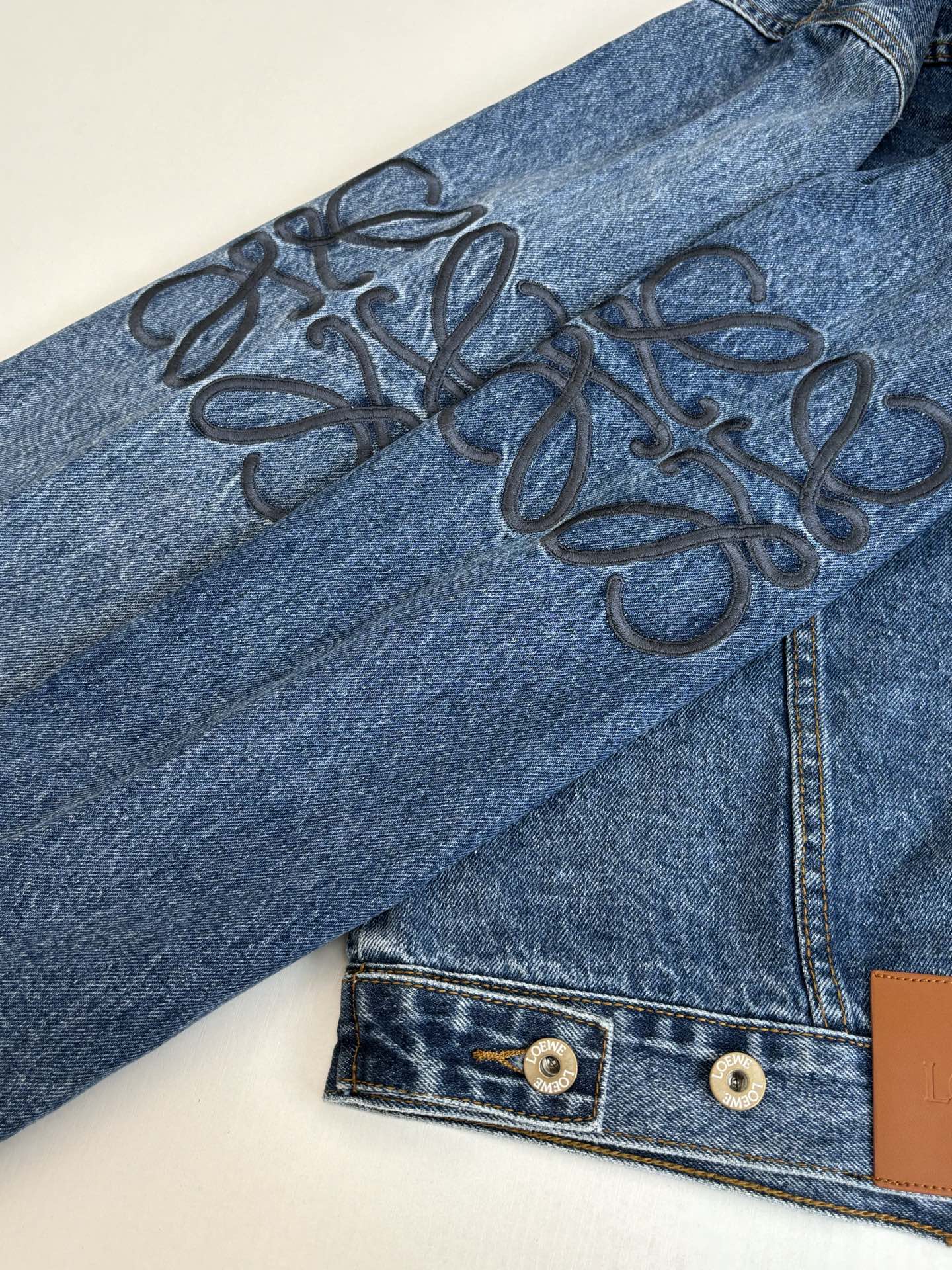 Loewe Embroidered Washed Distressed Denim Jacket