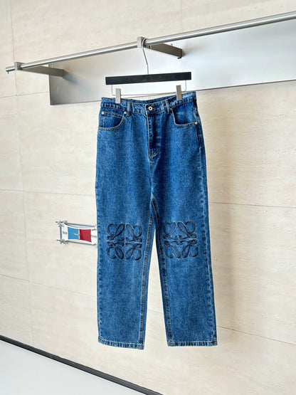 Loewe Anagram Embroidered Washed Distressed Jeans