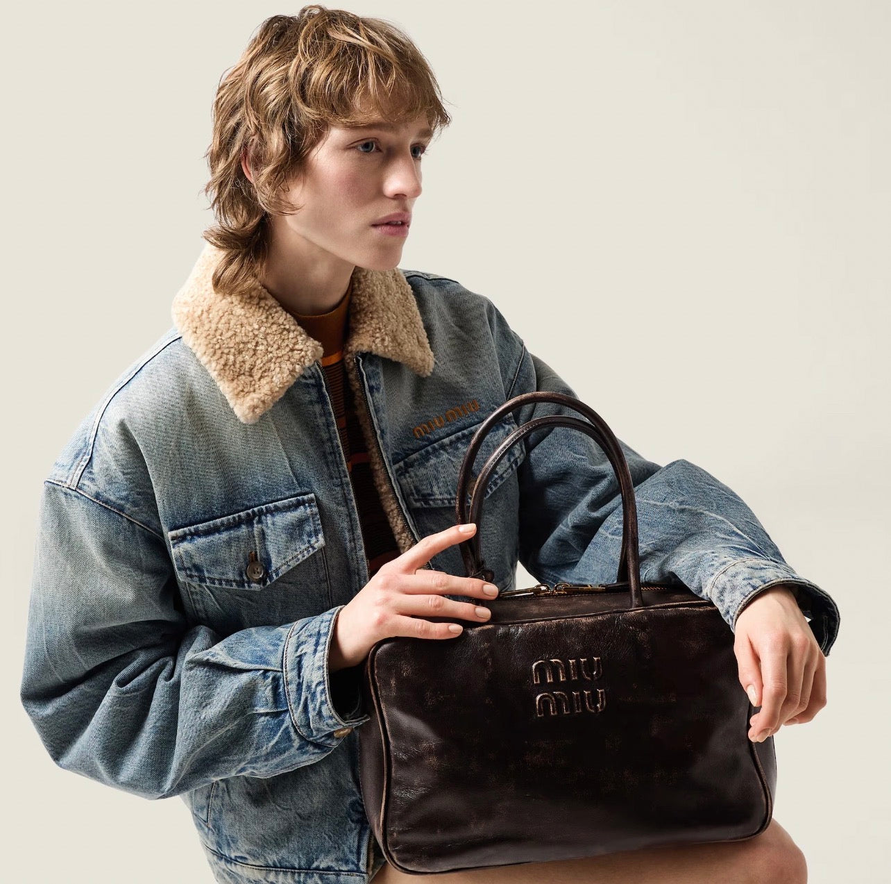Miu Miu Washed Lambswool Embroidered Denim Jacket